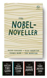 Omslaget till Fyra Nobelnoveller av Kazuo Ishiguro, Olga Tokarczuk och Thomas Mann