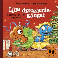 Omslaget till Lilla dinosauriegänget. Rasmus och Tim julpysslar av Lars Mæhle